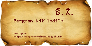 Bergman Kálmán névjegykártya